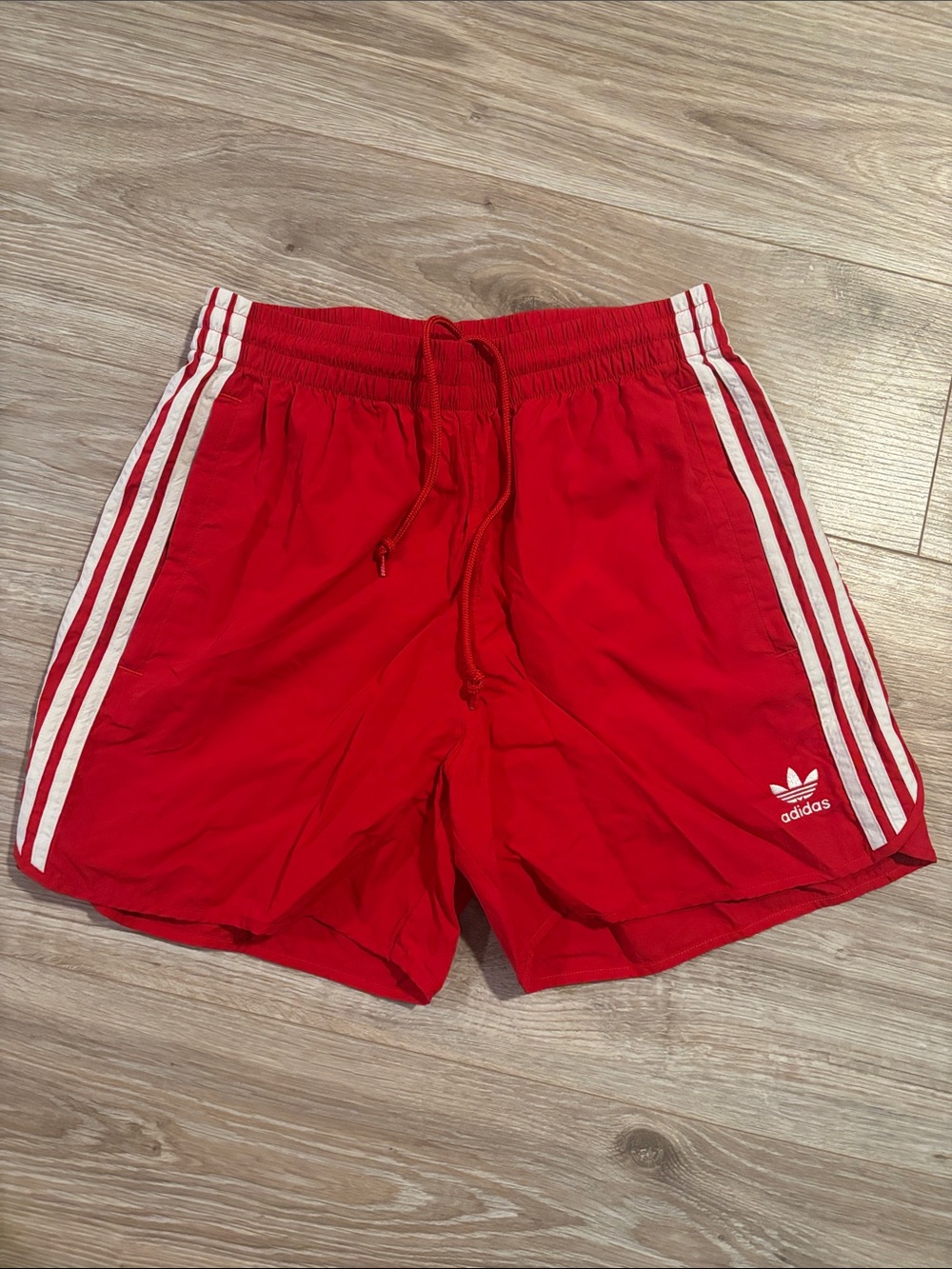 Adidas Red Athletic Shorts with White 3-Stripes
